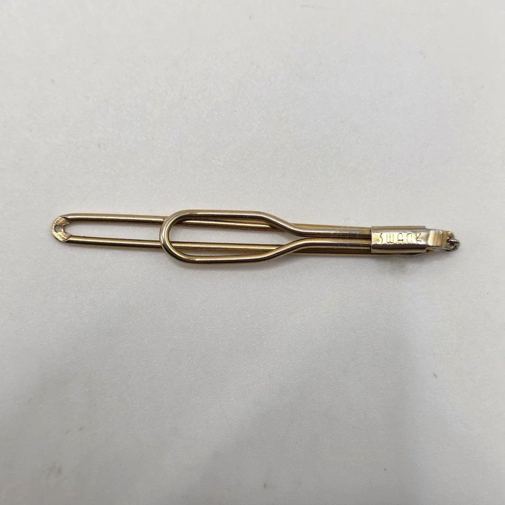 Swank Tie Clip Mens Gold Paperclip Loop Vintage Minimalist Dapper Suit Accessory